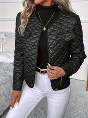 Solid Color Long Sleeve Lapel Detail Quilted Coat