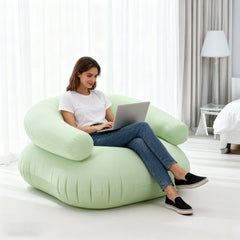 73*73*52cm U-shaped Outdoor Leisure Inflatable Sofas, Portable Inflatable Mattresses for Home Use, with Backrest, Foot Pump Included, Durable and Wear-resistant, Suitable for Home, Camping, Beach and Travel Use Green/Purple