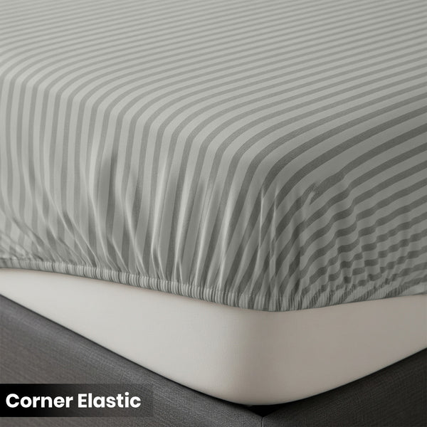 1pc Extra Deep Striped Fitted Sheet 40cm – Soft & Comfortable Microfiber Bedding, Breathable & Smooth, Machine Washable Bed Sheet Suitable for Bedroom