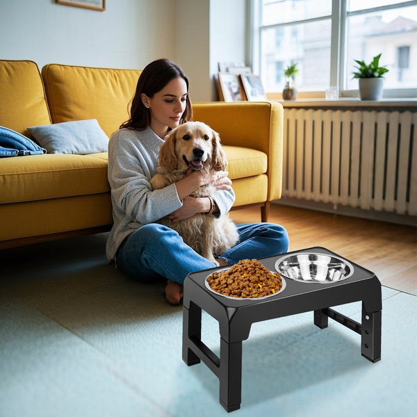 Dog Food Bowl Stand with 4 Customisable Heights | Dog Feeding Station Non-Slip Elevated Feeder for Improved Digestion | Fits 2 Standard Bowls