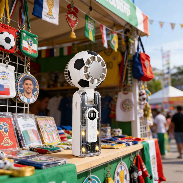 Portable Handheld Turbo Fan with Ice Cooler, 5-Speed Wind, Soccer-Shaped Mini Personal Fan, 3600Mah Football Rechargeable Pocket Fan for Travel/Outdoor/Office, 180° Adjustable