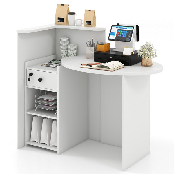 Corner Front Reception Counter Desk with Lockable Drawer