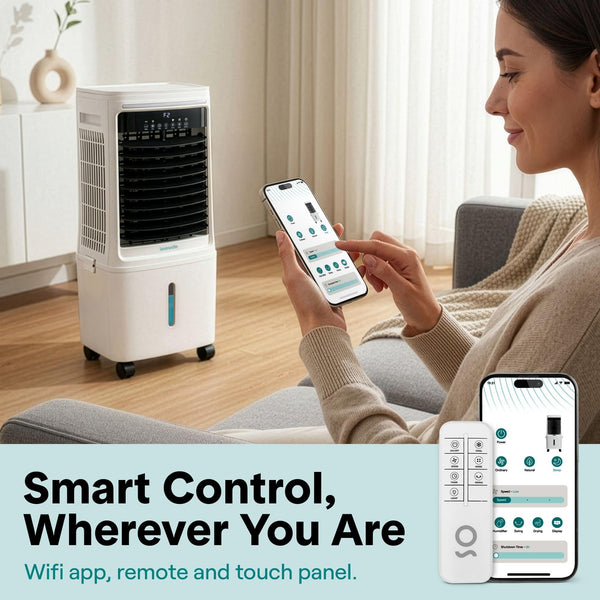 SereneLife Portable Air Cooler 25L – 1700 CFM Evaporative Cooling Fan with Ice Packs 60° Oscillation Timer Quiet Energy Efficient for Large Room Home Office Bedroom