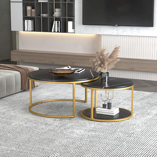 Nesting Coffee Tables Set of 2 Round Stacking Sofa Side Tables for Living Room