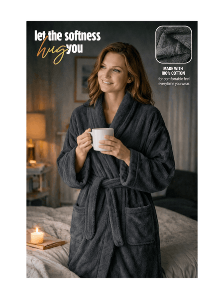 Women'S Cotton Bathrobe – Super Soft & Absorbent Spa and Loungewear Robe with Belt & Pockets Plain Elegant