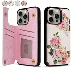 Phone Case - (2D)Phone Case - Wallet Case for Iphone 17 Promax/Pro/ Air, 16 Plus, 15, 14 Pro Max, 13, 12, 11And Galaxy.Featuring a Floral Design, a Back Flip Folio Made of Faux Leather, Designed for Women And Girls
