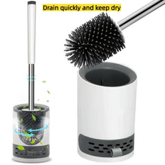 Soft Bristle Toilet Brush Bracket Set, Round Bathroom Toilet Cleaning Brush, Modern Design Deep Cleaning Toilet Brush, Sturdy Long Handle, Quick-drying Toilet Brush Set, White