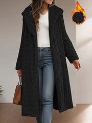 Fashionable Long Hooded Solid Color Cardigan Coat, Autumn/Winter Thickened Plush Outerwear, Warm, Versatile, and Suitable for Commuting