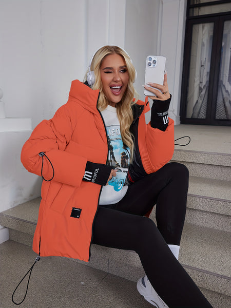 Women's Winter Casual Warm Padded Coat with Fashionable Double Hood and Windproof Cuffs