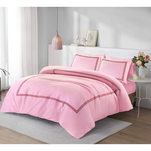 Embroided Baratta Stitch Duvet Cover Set with Matching Pillowcases - Ultra-soft Brushed Microfibre – Chic & Modern Design – Easy Care & Machine Washable