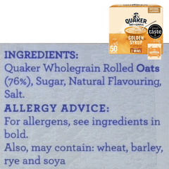 Quaker Oat So Simple Golden Syrup Porridge – 50 x 36g Sachets – Instant Oats with Sweet Flavour – Quick & Easy Breakfast