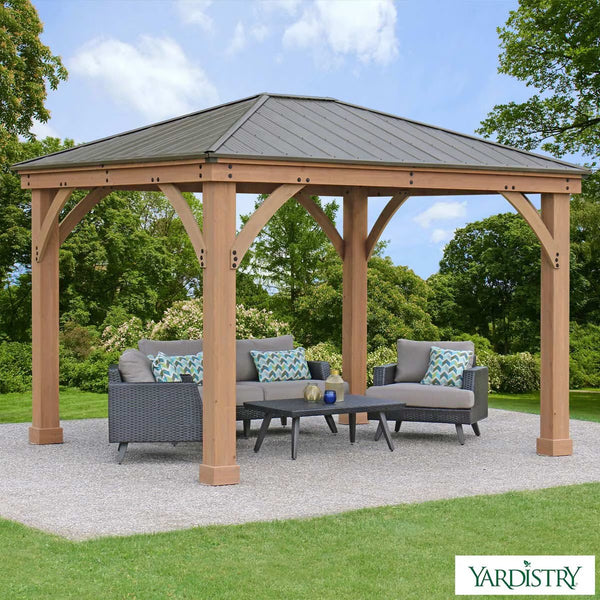 Yardistry 10 X 12Ft (3 X 3.7M) Wooden Gazebo with Peaked Aluminium Solid Roof