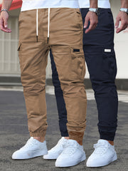 2pcs Men's Cargo Pants - Multifunctional Pockets, Adjustable Drawstring, Suitable for Everyday Casual and Formal Wear in All Seasons - Great Birthday/Christmas Gift - Machine Washable and Durable, a Must-have for Outdoor Enthusiasts