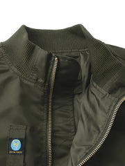 Men'S Casual Stand Collar Bomber Jacket, Chic Novelty Design Zip Up Tactical Jacket with Multi-Pocket, Fall Winter Outdoor