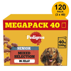 120 x 100g Pedigree Senior Wet Dog Food Pouches Mixed Selection in Jelly