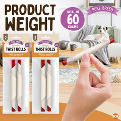 Pure Breed 4pk Long Lasting Dog Chew Twist Rolls | Low Fat Dental Dog Treat Sticks | Rawhide High Protein Dog Treats for Small & Medium Dogs | Natural Chew Snacks for Oral Health, Training & Rewards