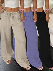 Women's Three-piece Elegant Casual Wide-leg Trousers, Straight Leg Design, Suitable for All Seasons, Adult Fit, All-season Trousers, Loose Fit, Comfortable and Flattering.