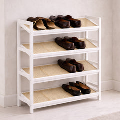 KEPLIN 2/3/4-Tier Bamboo and Rattan Shoe Rack Organizer – Durable, Easy Assembly – Compact Design for Entryway, Closet, or Hallway – Stylish and Functional Storage – Black and Natural