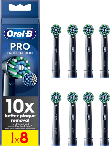 Oral-B Pro Cross Action Electric Toothbrush Head, X-Shape and Angled Bristles for Deeper Plaque Removal, Pack of 4 Toothbrush Heads, Black