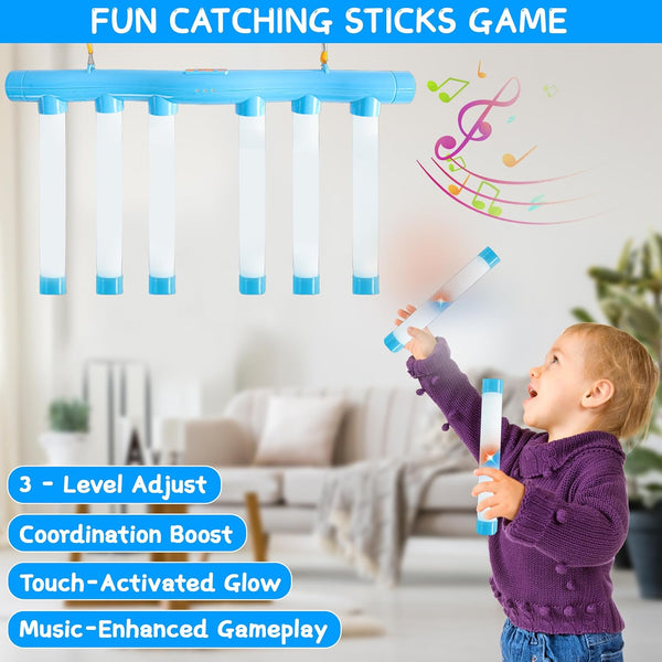 Reflex Challenge Catching Sticks Game Hand Speed Challenge Reaction Training Toy for Kids and Adults Glow in the Dark Stick Drop with 3 Adjustable Speeds Hand Eye Coordination Educational Gift