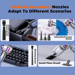 Flexup V-21 Blower & Vacuum, Three Speed Adjustment Functions, Portable & Rechargeable High Power Handheld Cordless Vacuum for Car, High Suction Power, Wireless, Brushless (Black)