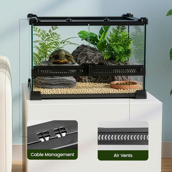 Glass Reptile Terrarium Insect Breeding Tank Vivarium Habitats for Lizards, Horned Frogs, Snakes, Spiders Reptile Glass Terrarium Tank Amphibians Box (Horizontal)
