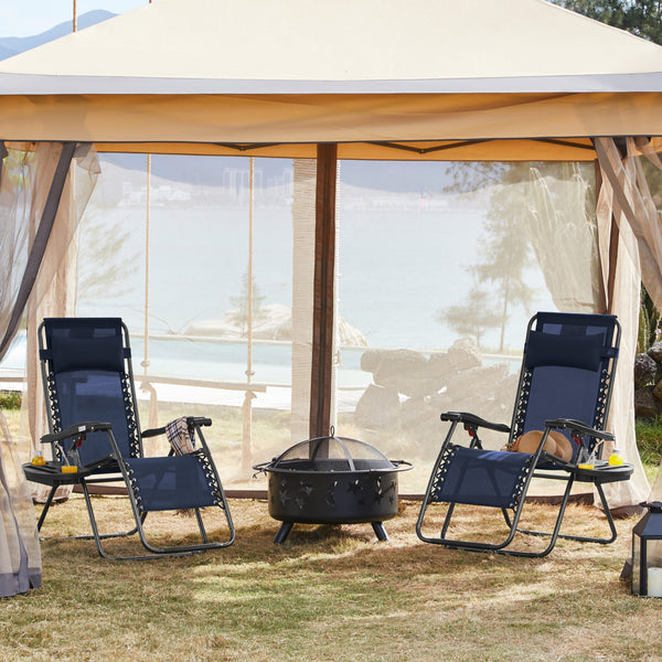 Costoffs 2PCS Zero Gravity Chair Foldable Patio Chair Outdoor, 65cm/72cm Lounge Camping Chair with Unfixed Padded Pillow/Armrest/Footrest, Black/Beige/Grey/Navy Blue for Outdoor Use Only