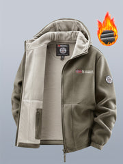 Men's winter fleece warm hooded jacket with thickened multiple pockets, windproof and cold proof jacket