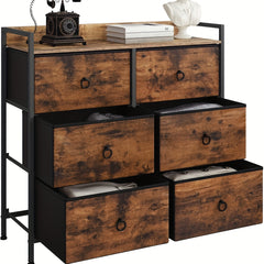 1pc Chest of Drawers, Cabinet with 6 Fabric Drawers, Storage Cabinet Sideboard for Bedroom Living Room Hallway, Metal Frame, Industrial Style
