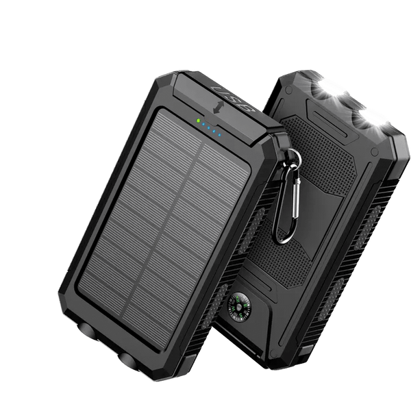 2pcs 20000mAh Portable Solar Power Bank, Portable Solar Mobile Phone Charger, Camping External Battery Charger for Mobile Phones, 2 USB/ LED Flashlights with Compass for Outdoor Activities