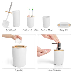 6pc Grey Black White Bathroom Accessories- Bathroom Bin And Toilet Brush Set- Durable Toothbrush Holder Cup- Soap Dispenser With Pump- Soap Dish Holder