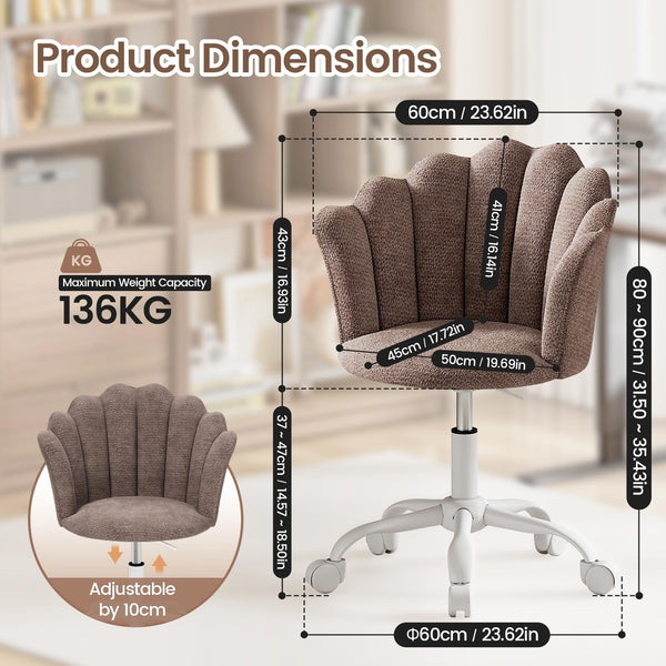 Shell-shaped Office Chair,Adjustable Chenille Swivel Chair,Soft and Flexible, Suitable for Bedrooms, Offices and Studies.
