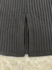 Chic Women's Ribbed Two-Piece Set: Color Block Sweater& Midi Skirt- Comfortable, Shaping Casual Wear for Fashion-Forward Ladies