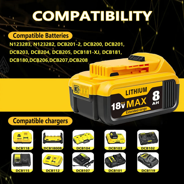 1/2/4pcs 18V 8.0Ah Battery Replacement for Dewalt Power Tool for Dewalt Battery 18V DCB180 DCB181 DCB182 DCB184 DCB200 DCB201 DCB204 And Cordless Power Tools with LED Indicator