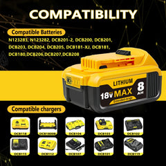 1/2/4pcs 18V 8.0Ah Battery Replacement for Dewalt Power Tool for Dewalt Battery 18V DCB180 DCB181 DCB182 DCB184 DCB200 DCB201 DCB204 And Cordless Power Tools with LED Indicator