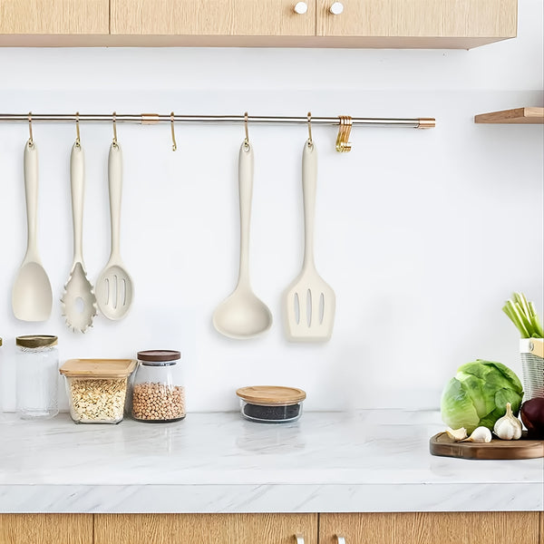 Set of Silicone Cooking Tools Including a Nonstick Spatula, Turner, And Spoon