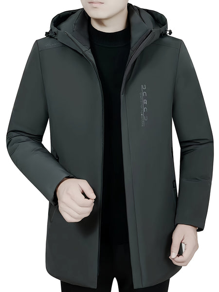 Hat-less Mid-Length Faux Winter Padded Checkered Lining Coat with Double Inner Pockets and Ribbed Cuffs