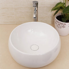 Ceramic Counter Top Sink Round 400*400*155mm Modern Bathroom Cloakroom Hand Washing Basin Sink Bowl with Waste Pipe Kits