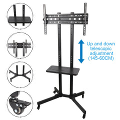 Mobile TV Stand On Wheels with The Down Tray, Tilt Rolling TV Stand with Media Shelf for 81.28-165.1 cm LED, LCD, OLED Flat&Curved TVs, Holds Up to 50kg
