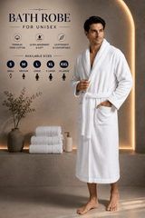 Unisex Terry Towelling Bathrobe with Shawl Collar, Soft Cotton Robe with Belt & Pockets, Comfortable Dressing Gown for Men & Women, S-XXL