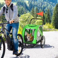 Pawhut 2-In-1 Dog Bike Trailer Stroller W/ Universal Wheel Reflector Flag Green