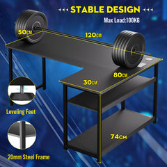 L Shaped Gaming Desk with Power Outlets Corner Computer Desk 110x80CM with Shelves Headphone Hook PC Table Workstation for Home Office Bedroom