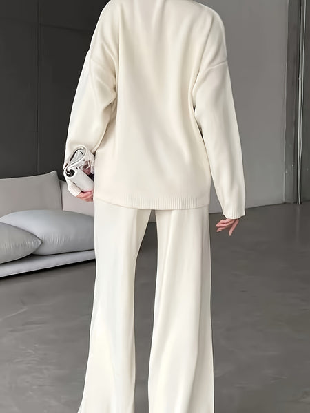 Autumn And Winter Casual Sweater Coat with High Collar, Women'S Two-Piece Set