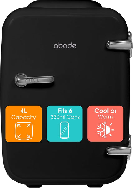 Abode Blue Mini Fridge A4CLR201BL 4L/6 Can Portable Thermoelectric Mini Cooler & Warmer for Drinks, Cosmetics/Makeup/Skincare, AC/DC Power, Retro Style, for Bedroom, Home, Caravan, Car