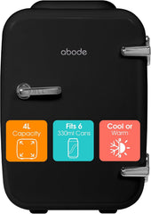 Abode Blue Mini Fridge A4CLR201BL 4L/6 Can Portable Thermoelectric Mini Cooler & Warmer for Drinks, Cosmetics/Makeup/Skincare, AC/DC Power, Retro Style, for Bedroom, Home, Caravan, Car