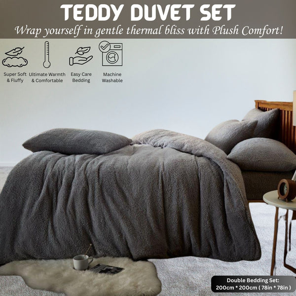 Teddy Bear Fleece Duvet Cover Set | Single Double King Size Bedding | Super Soft Plush Quilt Cover with Pillowcases | Warm Cosy Thermal Fluffy Set for Cold Nights | Easy Care & Durable Comfort | Luxury Teddy Fleece Bed Cover for Bedroom Warmth & Style | F
