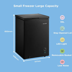 Midea Comfee 99L Multi-Functional Freestanding Chest Freezer: Perfect for Daily Use, with Freezer/Refrigeration Switch, 38dB Quiet Inverter Compressor, 4 Star Freezer Rating, Ideal for Homes & Outbuildings – Black [Energy Class E]