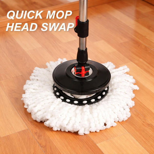 360° Spin Mop & Bucket Set with Wringer 2 Microfiber Heads Extendable Stainless Steel Handle Easy Clean Floor Mop for Home Kitchen Bathroom
