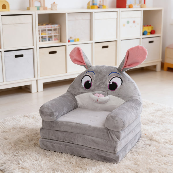 Cozy Kid Folding Sofa, Plush, Washable Lounge Chair for Playroom & Nursery, Gray Dog Style Foldable Wide Handle Soft Breathable Toddler Chair for Reading Relaxing Sleeping(2 Layers)
