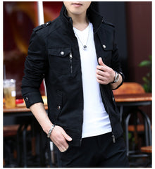 Men'S Solid Color Plaid Lining Cargo Jacket Autumn And Winter Multi-Pocket Design Stylish Long Sleeve Stand Collar Street Jacket Outdoor Coat Locomotive Jacket
